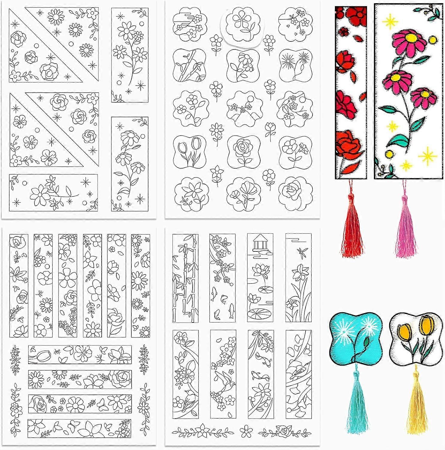 Peacoblue Water Soluble Embroidery Patterns for Beginners Floral Flower Bookmark 4 Sheets with 55 Patterns Wash Away Embroidery Pattern Stabilizer for