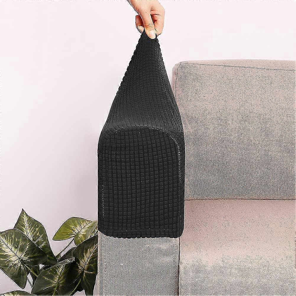 Set Of 2 Elastic Fleece Non-slip Protective Covers For Sofa Armrest