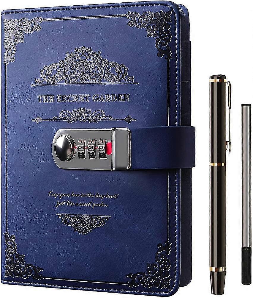 A5 Diary With Lock And Pen, Refillable Notebook With Combination Lock, Vintage-MXBC