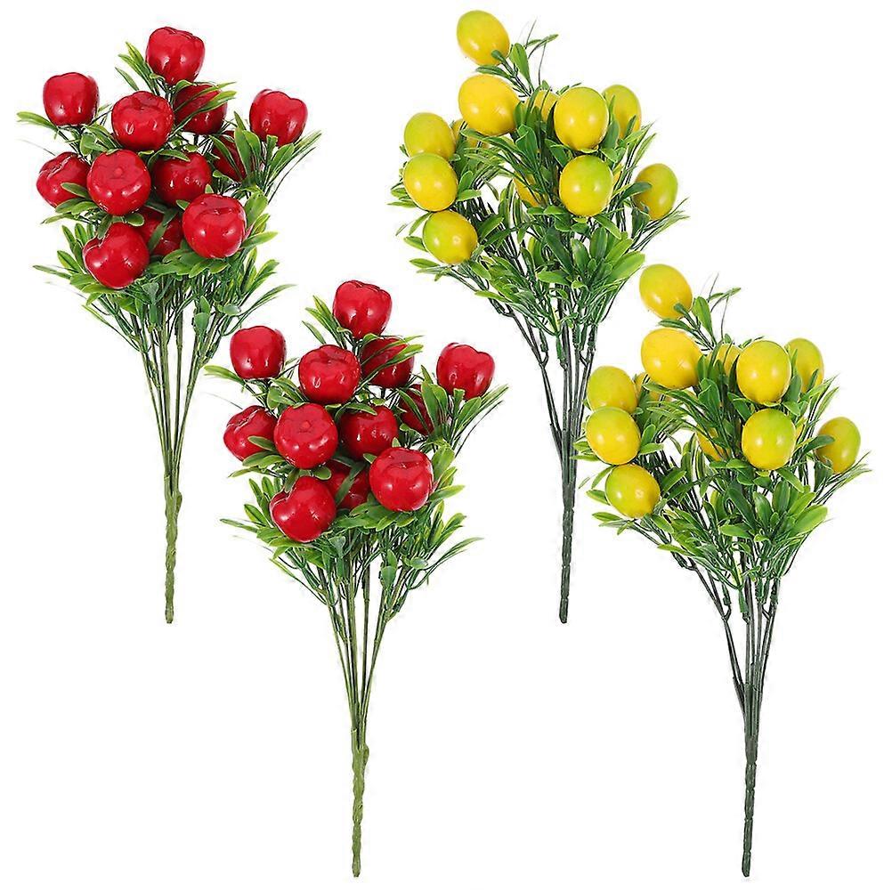 4pcs Fake Apples Branch Artificial Lemon Stem Artificial Fruit Branches for Vase Filling