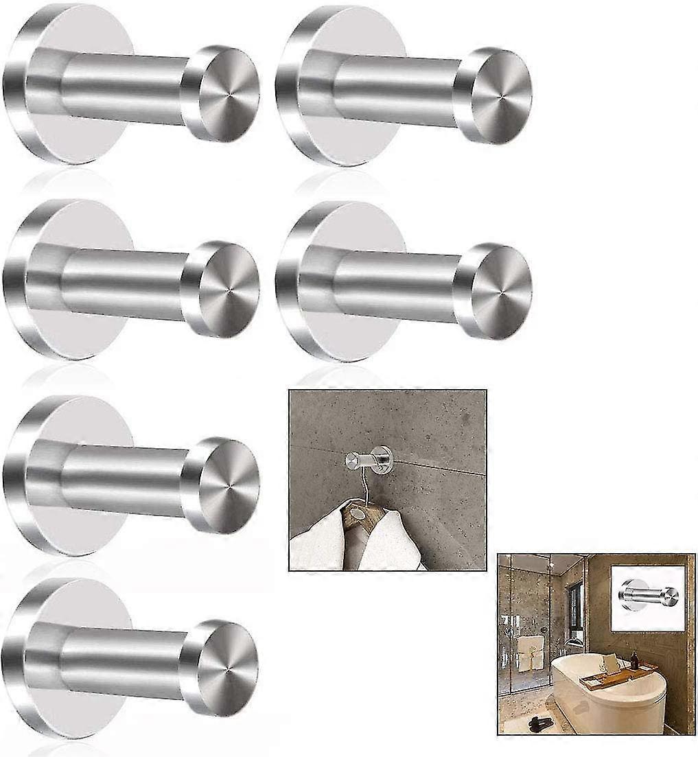 Pack Of 6 Stainless Steel Round Wall Hooks, Towel Hooks, Coat Hooks, Robe Hooks