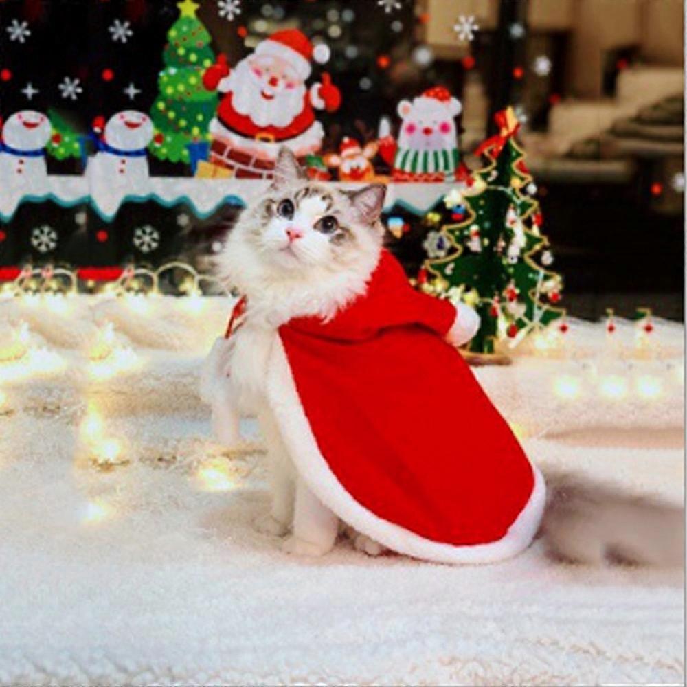 猫のコスチュームサンタのコスプレ面白い変身猫/犬のペットクリスマスケープドレスアップ服赤いスカーフマント小道具の装飾