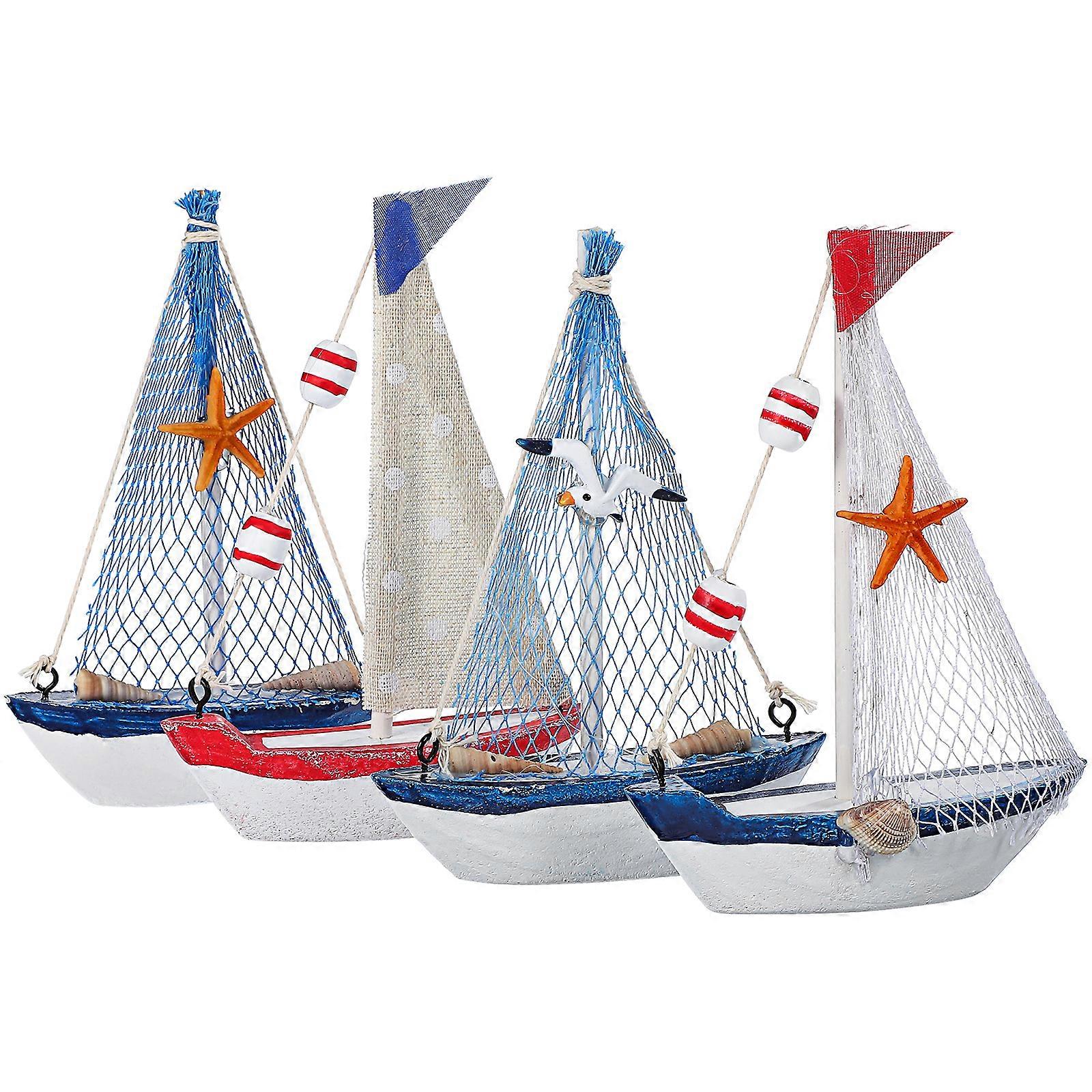 4 Pcs Sailboat Decors Sailboat Model Nautical Decor Ocean Boat Craft For Bathroom Room Tabletop Shelf