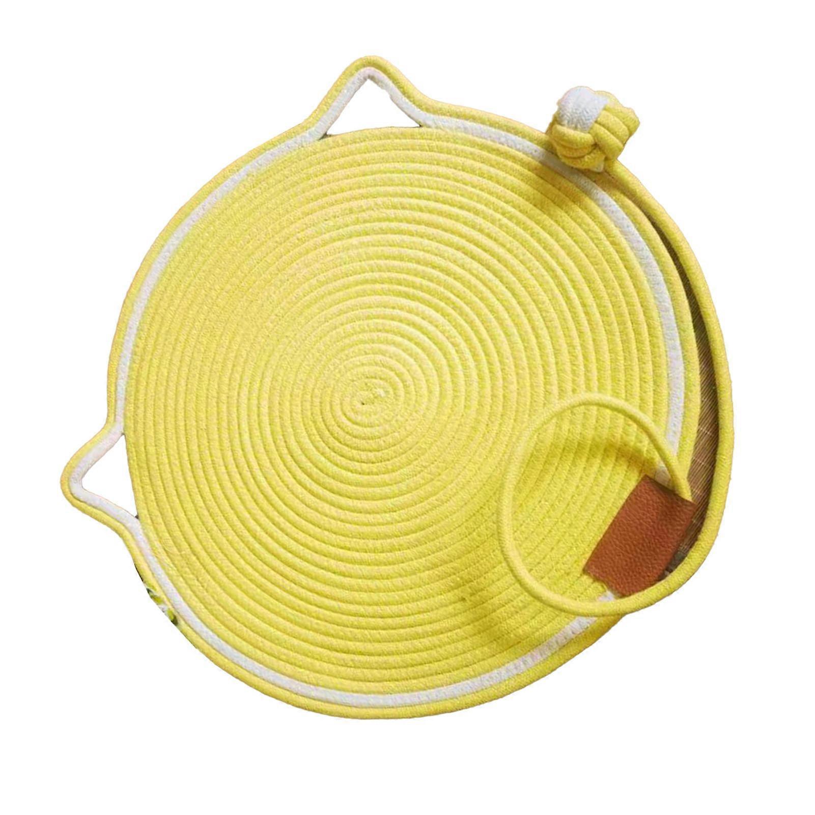Hand Woven Yellow Cotton Thread Cat Mat with Ball, Scratch Proof