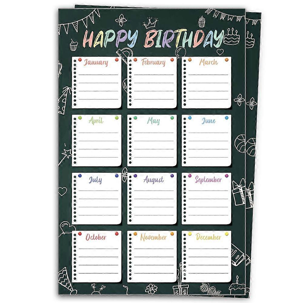 2Pcs Reusable Happy Birthday Chart Posters Birthday Chart Calendar for Classroom Decorations Rectangle Word 430x280mm