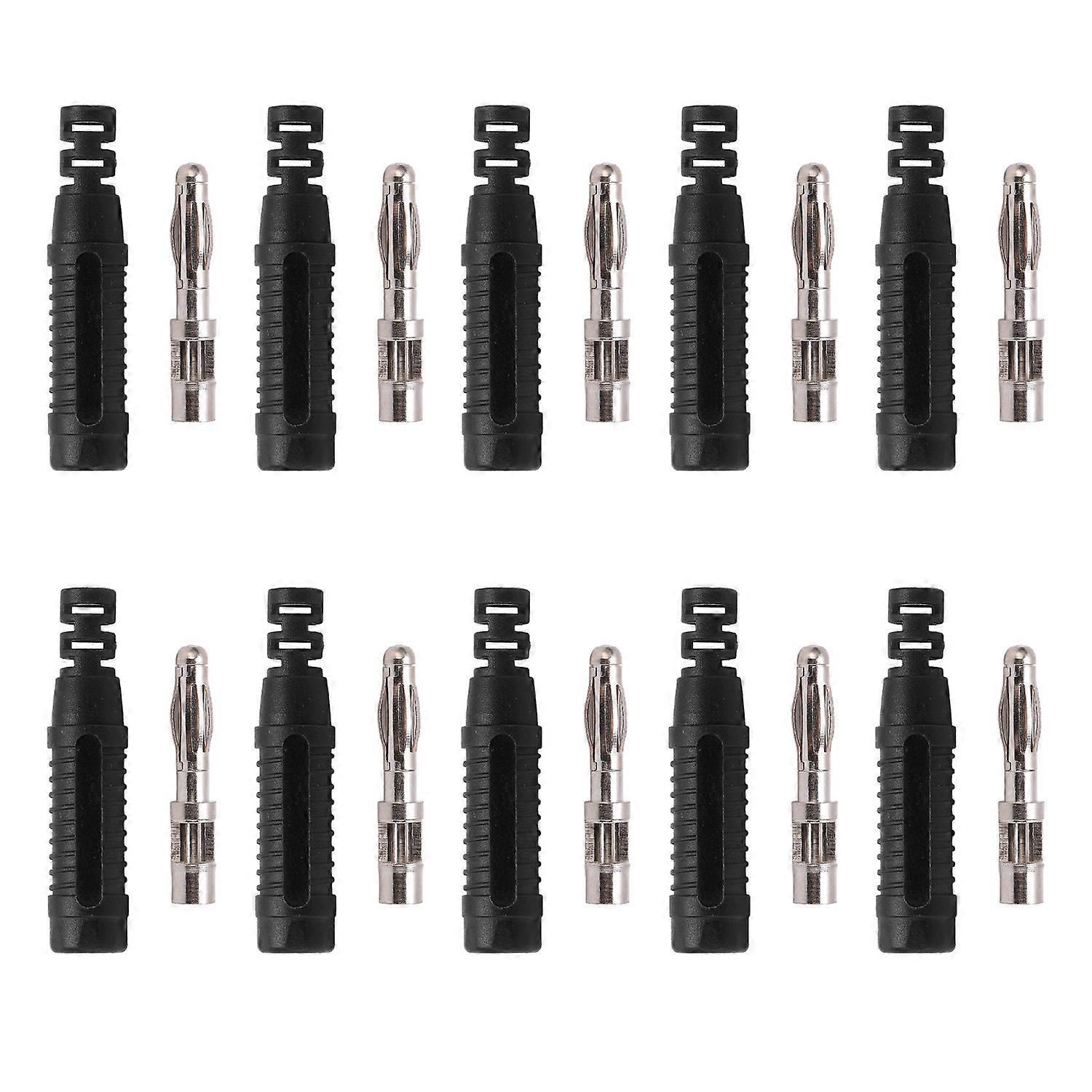 10pcs Metal Banana Plugs Red Copper 4mm Male Connector Plugs with Housing for Testing EquipmentBlack