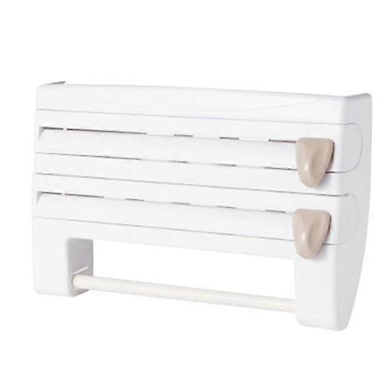 Cling Film Storage Rack Roll Paper Towel Holder Shelf Wrap Cutter Kitchen Tool