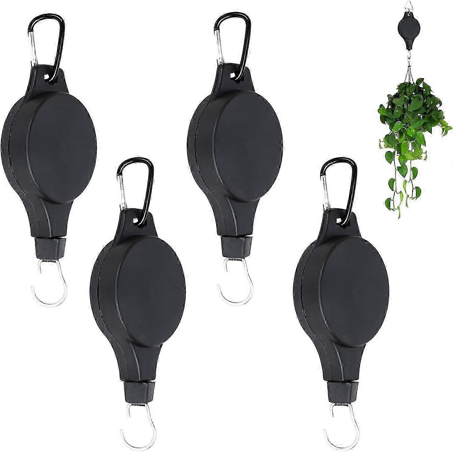 4 بكرات قابلة للسحب لتعليق النباتات والأواني والسلال والمغذيات - أسود