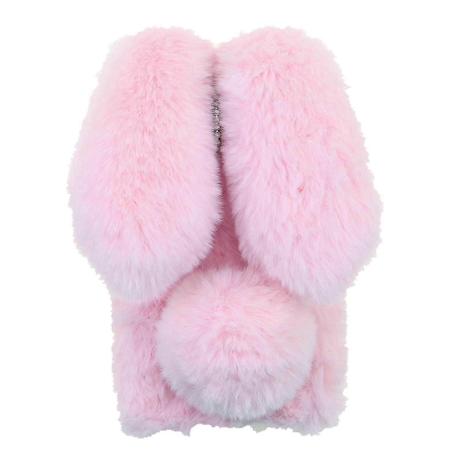 Soft Handmade Fluffy Furry Cute Bunny Stylish Case Rhinestone Bow Knot TPU Shell for iPhone 13 6.1 inch -