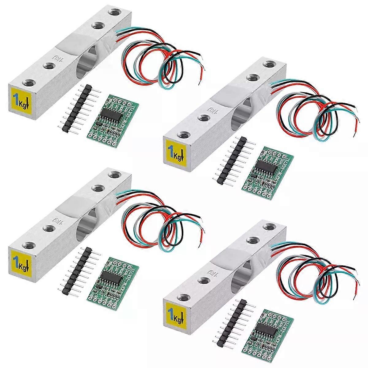 Digital Load Cell Weight Sensor-4 Sets 1KG Load Cell HX711 AD Weighit Amplifier Module Pressure Sensor Cell Amplifier