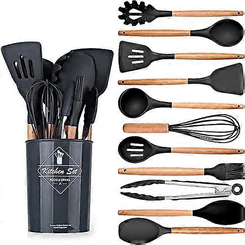 12pcs Wooden Handle Silicone Cooking Kitchen Utensil Set