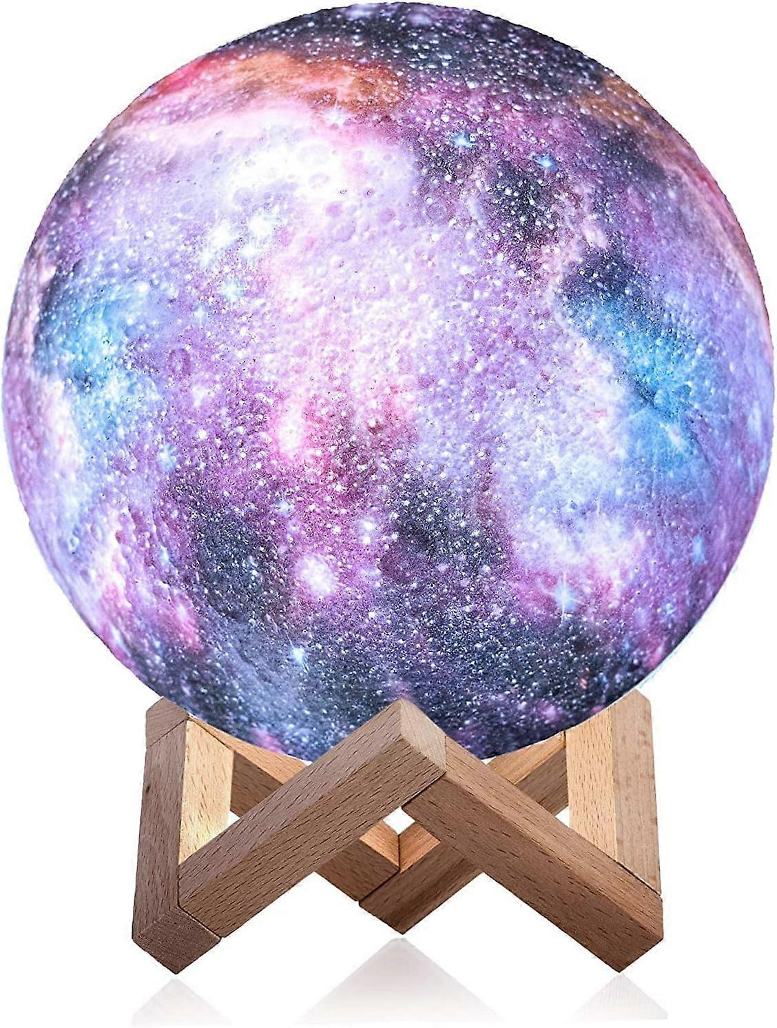 Moon Lamp 5.9 Inch Galaxy Night Light with 16 Colors LED 3D Star Design, Touch & Remote Control, USB Rechargeable with Wood Stand