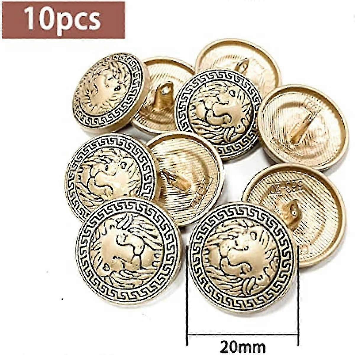 المعادن عرقوب زر الأسد رئيس تنقش بدلة قميص DIY أزرار حزمة من 10 ، ذهبي 20 مم في القطر