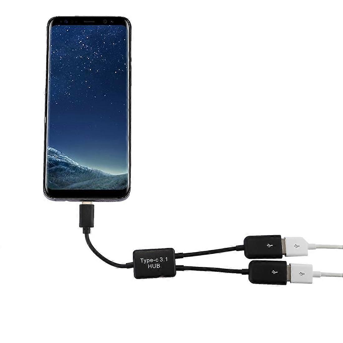 Bärbar USB-C / Type-C Hane till Dubbla USB-portar kvinnlig HUB-adapter för Macbook, PC, bärbar dator, surfplatta, smartphone