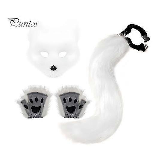 1 Set Cosplay Fake Fox Tail Mittens Masque Set Soft Fuzzy Plush Adjustable Waist Circumference Anti-slip Performance Club Dance Paty Costumes Prop