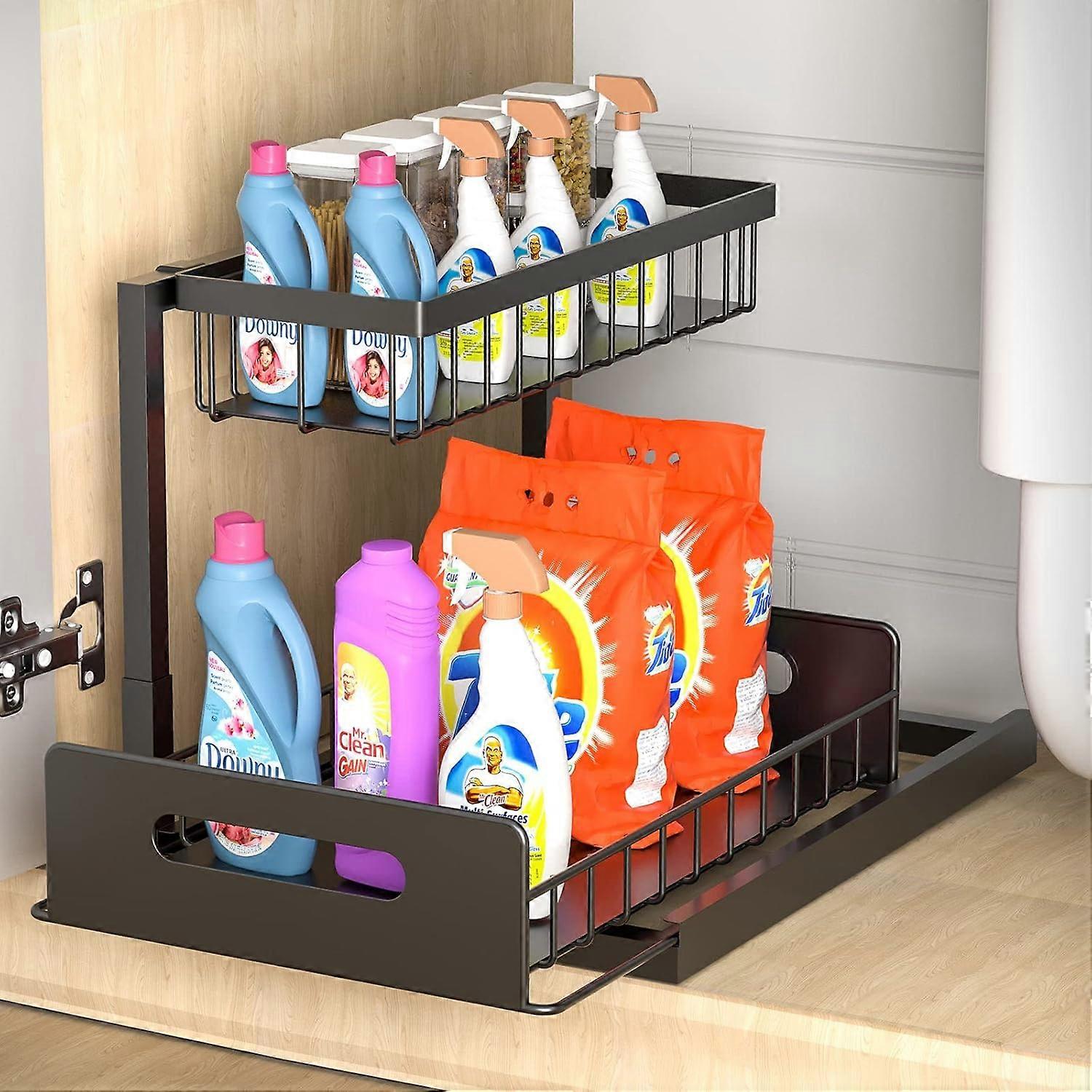 Unlock The Full Potential Of Your Under Sink Space With Our Organizers, Easy Tool-Free Installation For Your Multi-Purpose Bathroom Shelf, Black