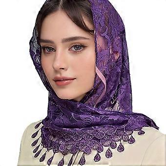 Kwasten Kant Mantilla Sluiers Kerk Hoofddoek Katholieke Bruids Sluiers Kapel Kerk Sjaal Wrap voor Diverse Formele Gelegenheden Bourgondië