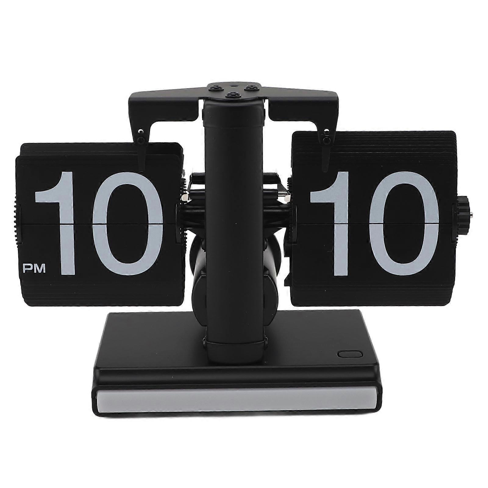 Retro Digital Flip Down Clock Battery Powered Flip Desk Clock with LED Ambient Light for Home Office Decor All Black