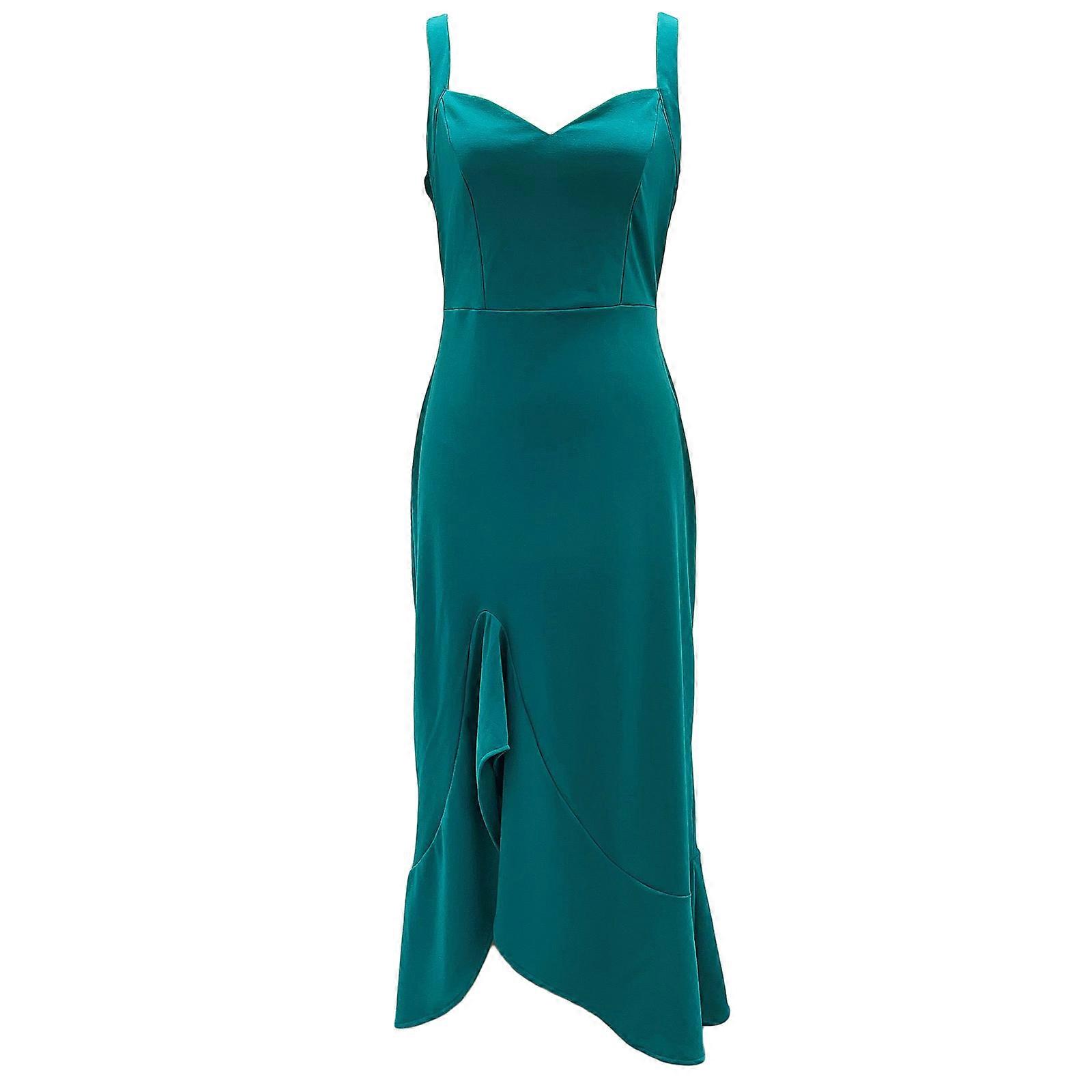 Women V-Neck Sleeveless Split Maxi Dress Solid Color A-Line High Waist  Formal Dress Green L | Fruugo NO