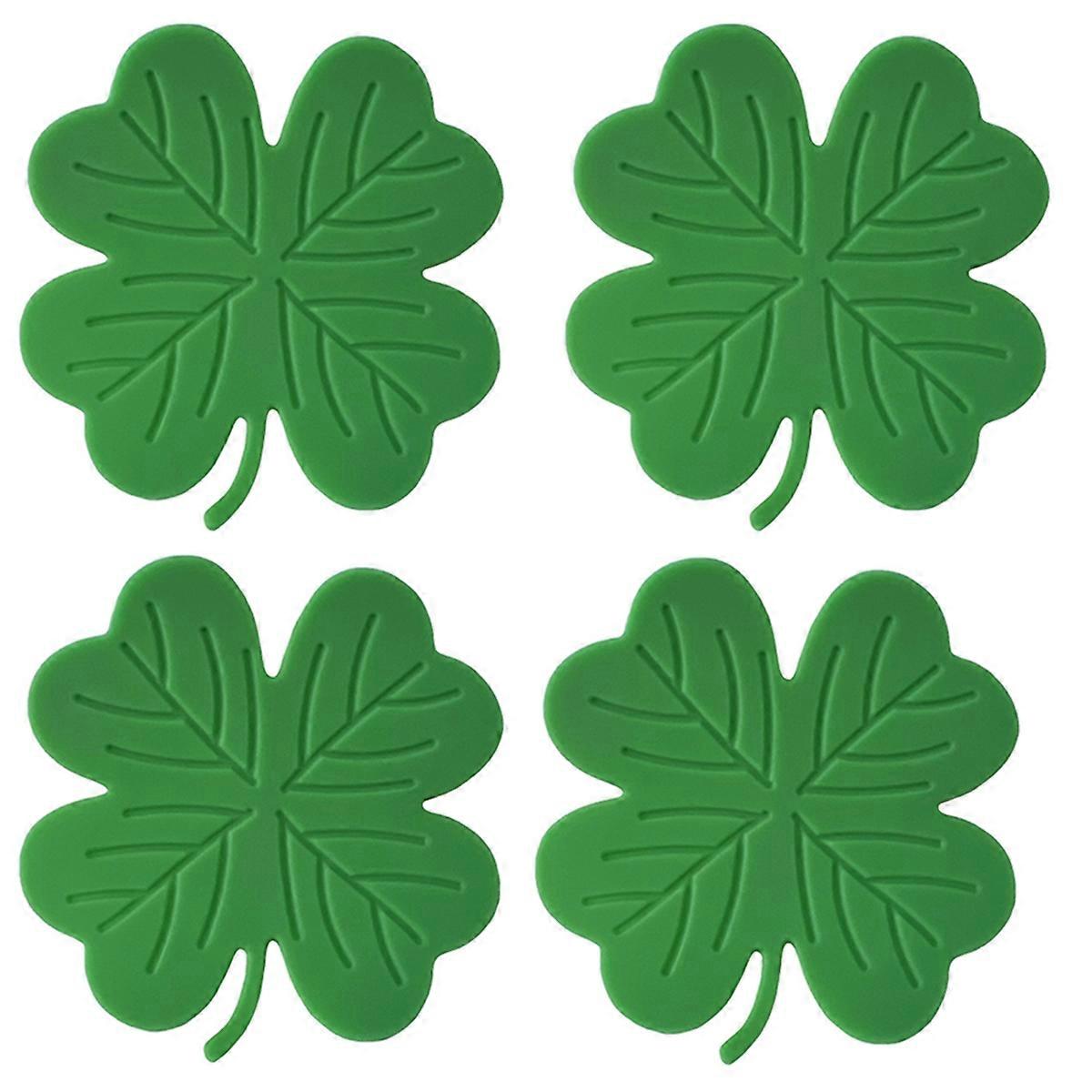 4Pcs St. Patrick's Day Coaster Green Drink Coasters Non-Slip Coasters