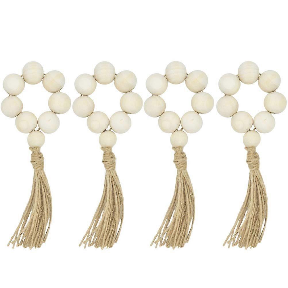 4 PCS Wooden Bead Napkin Rings Christmas for Party Dinner Table Decoration