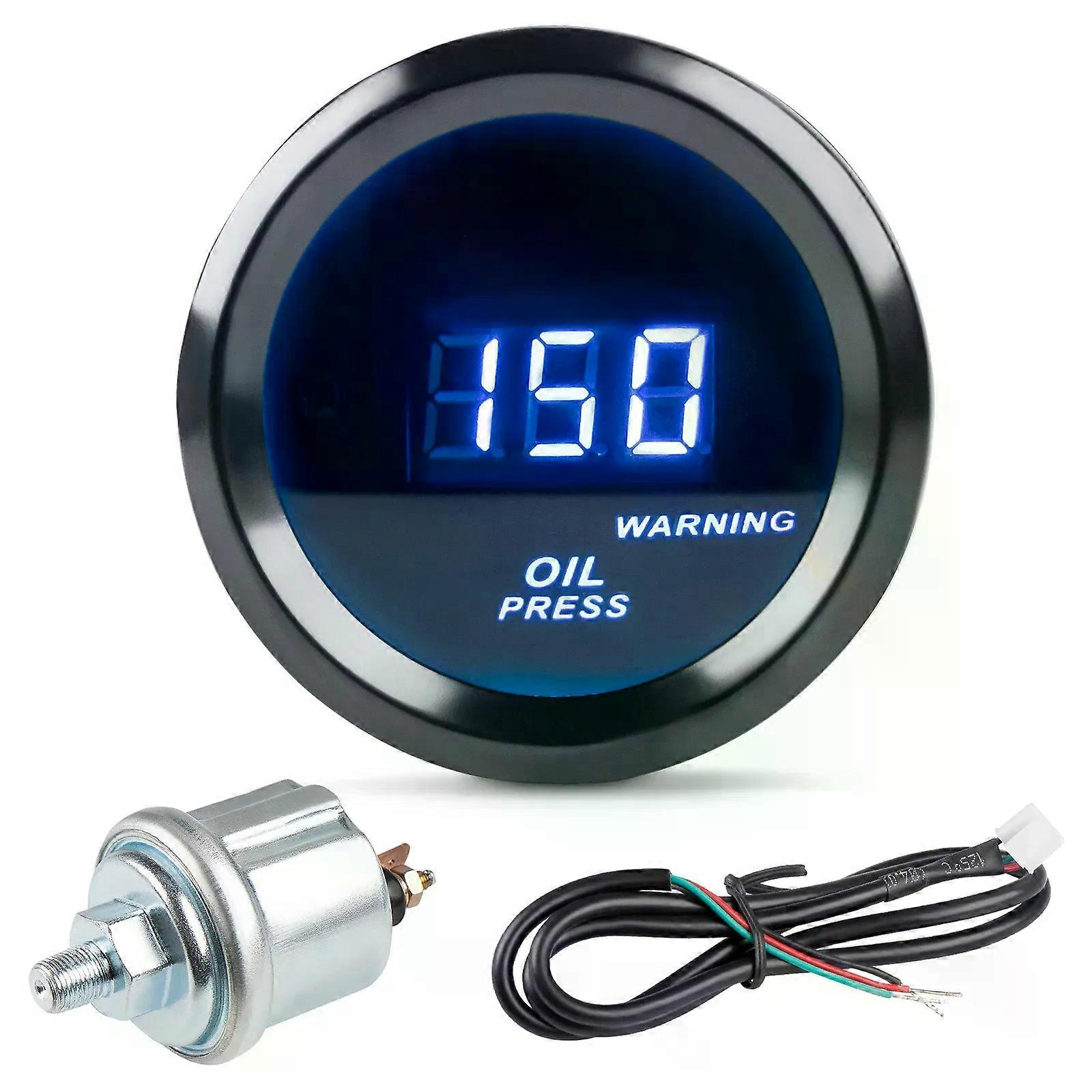 52 مم 12 فولت مقياس ضغط زيت السيارة العالمي للسيارات 0-150PSI مقياس ضغط الزيت LED مع جهاز استشعار لحامل أسود قياس سباق 12 فولت