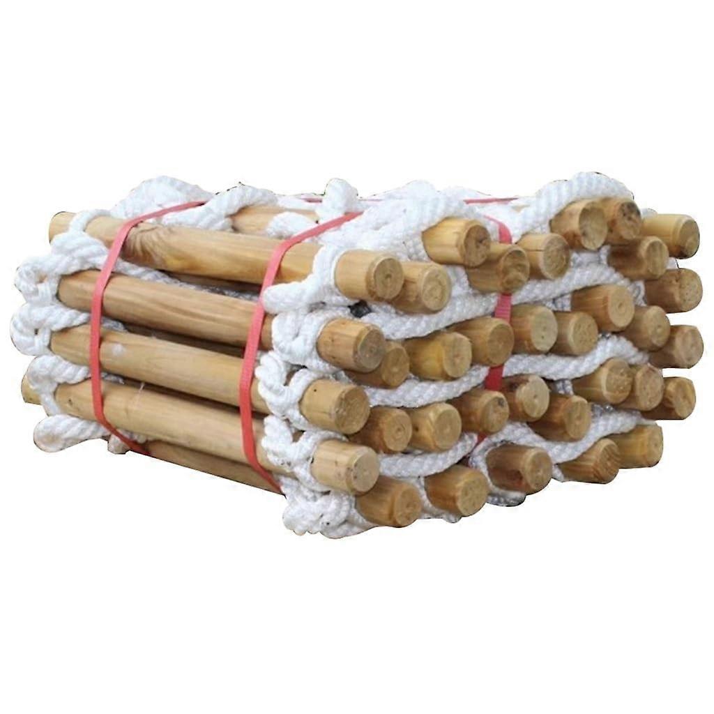 Emergency wooden rope ladder for home and balcony, wear-resistant escape ladder with rounded steps, compact and/or quick to deploy (3m/9.8ft)
