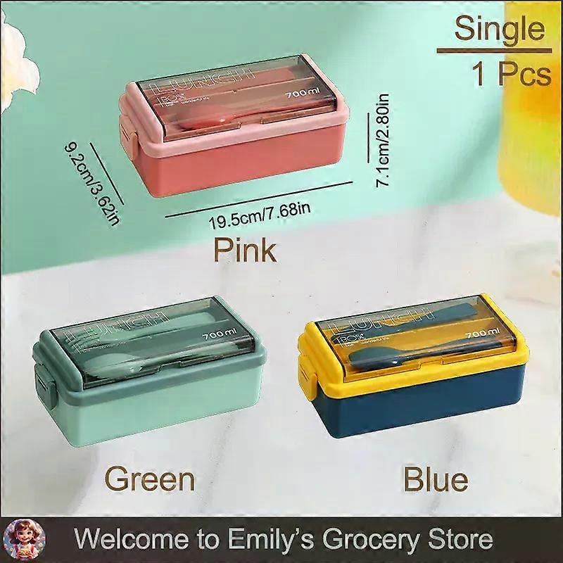 Portable Lunch Box For Kids With Fork and Spoon Plastic Double Layer Microwave Bento Boxes Dinnerware Set Food Storage Container