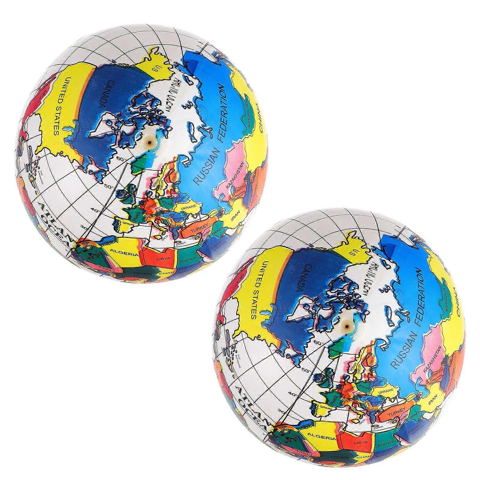 2Pcs Simple English Version Water Balls Globe Map Pattern Inflatable Beach Balls
