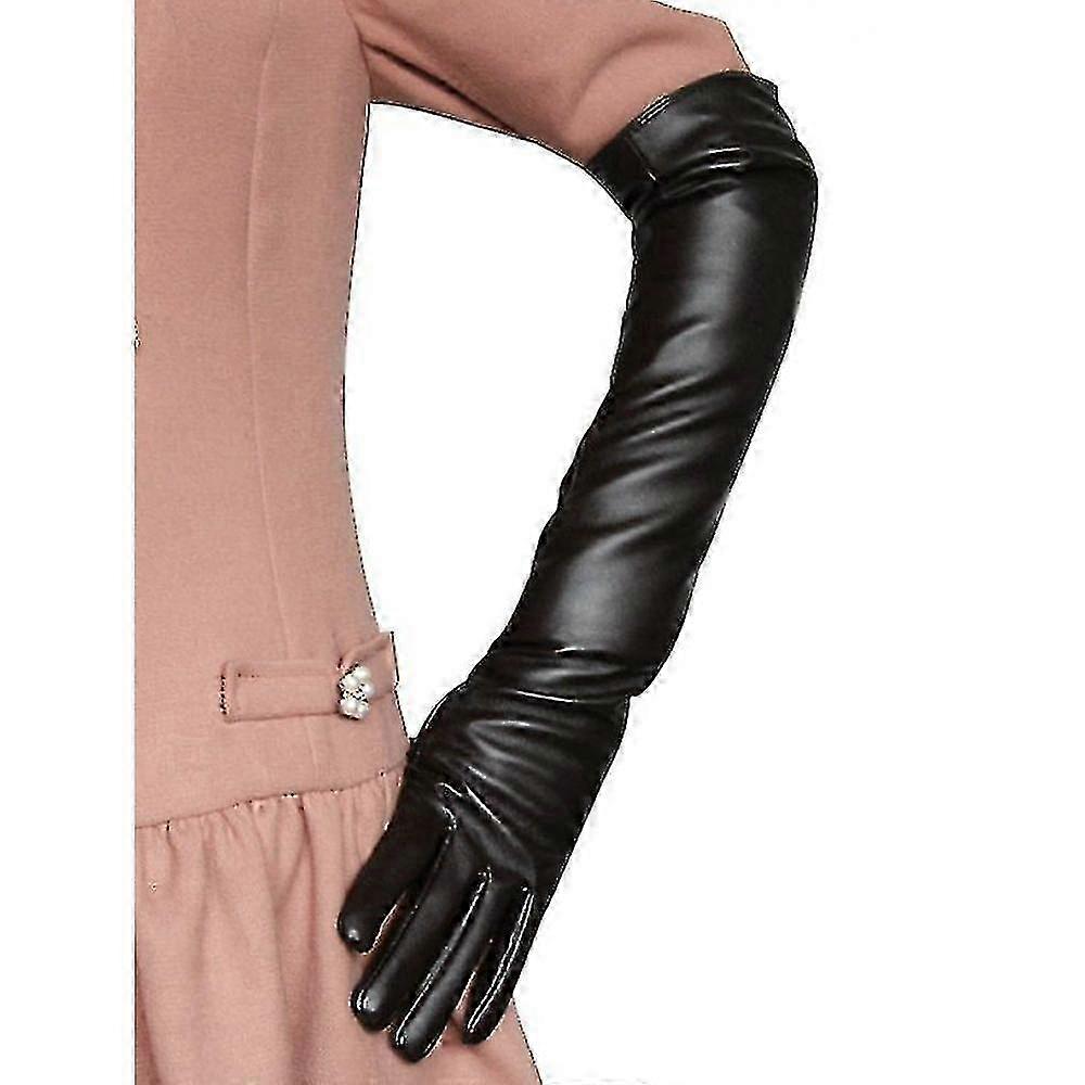 ロングレザーグローブ女性シミュレーショングローブシルキーライニングロングオーバーエルボーエレガントなミトン50cmONQ