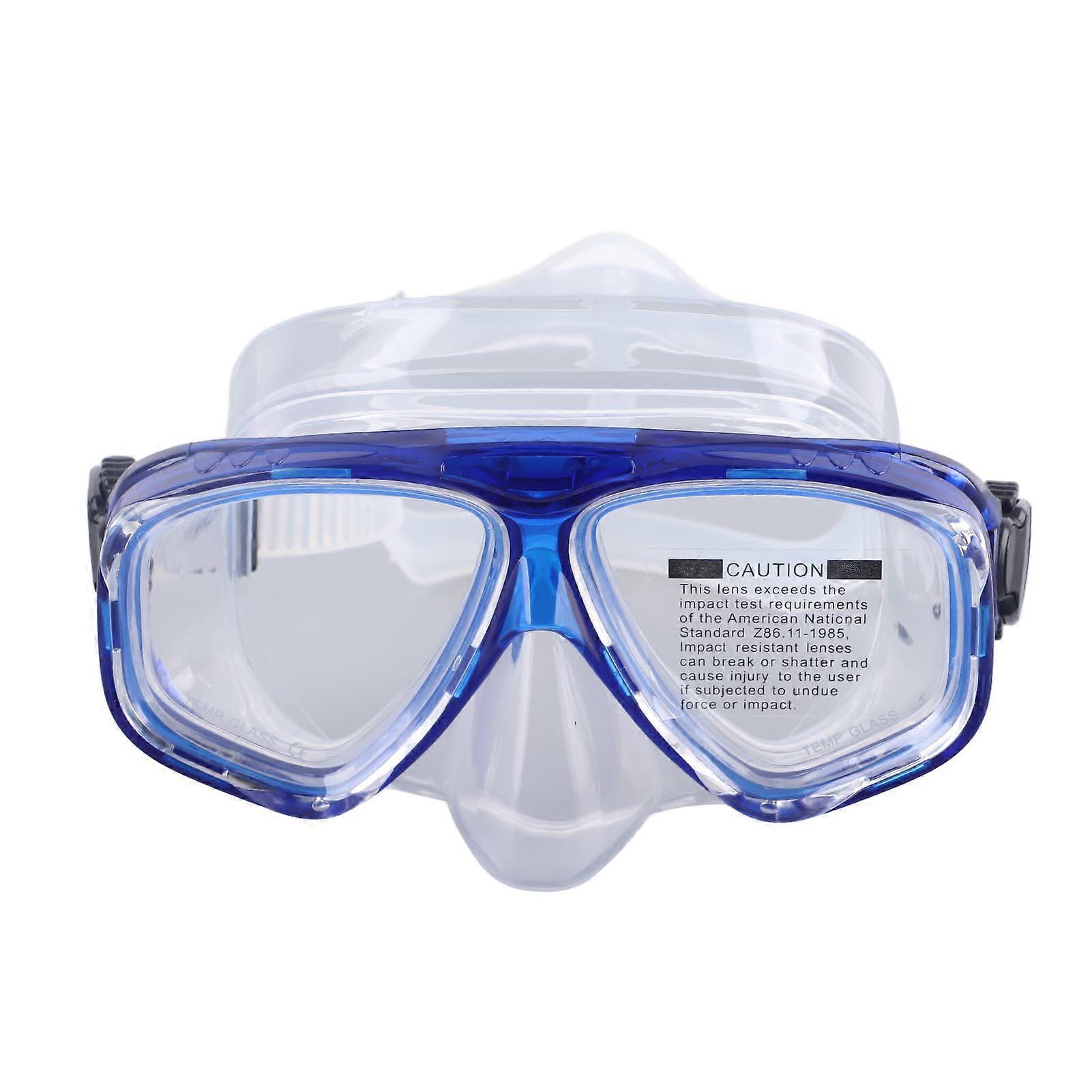 Diving Goggles with Nose Cover Wide View Anti Fog Tempered Glass Lens Silicone Snorkel Scuba Goggles Blue