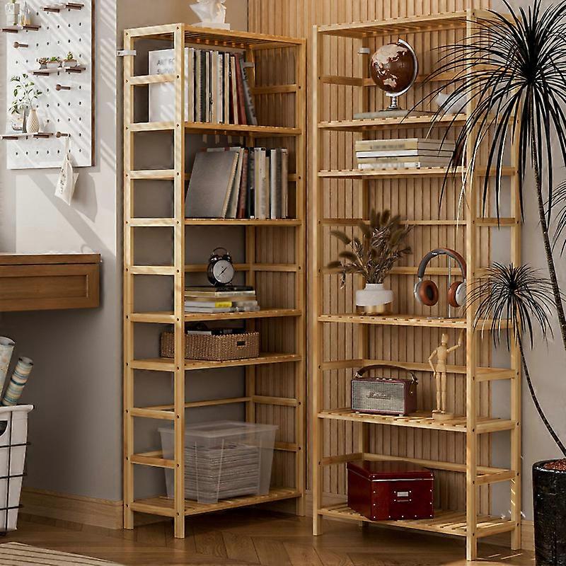 6-tier Bamboo Bookshelf Bookcase Large Flower Stand Adjustable Display Shelves