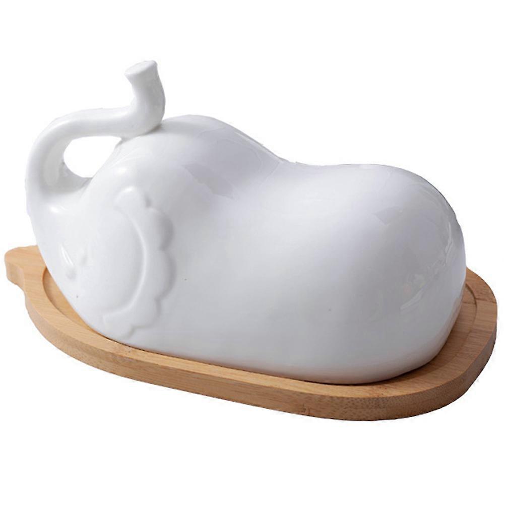 Here's a refined and professional product description based on your input:

 

**Elephant Shape Ceramic Butter Dish with Wooden Plate – Microwave