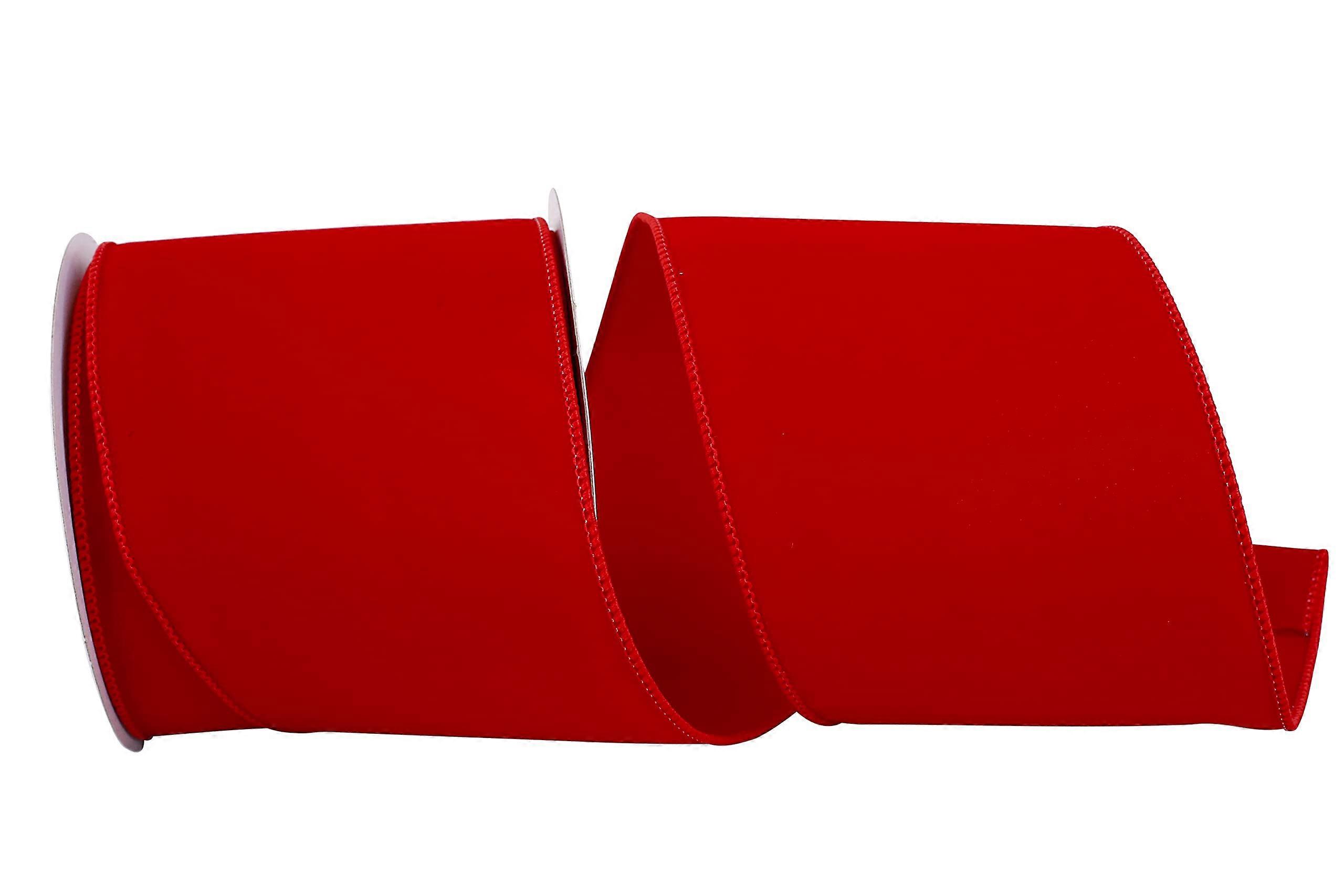 92270W-065-10F Value Velvet Wired Edge Ribbon, 4 Inch Wide, 10 Yards Long, Red Fabric for Crafting and Decorating