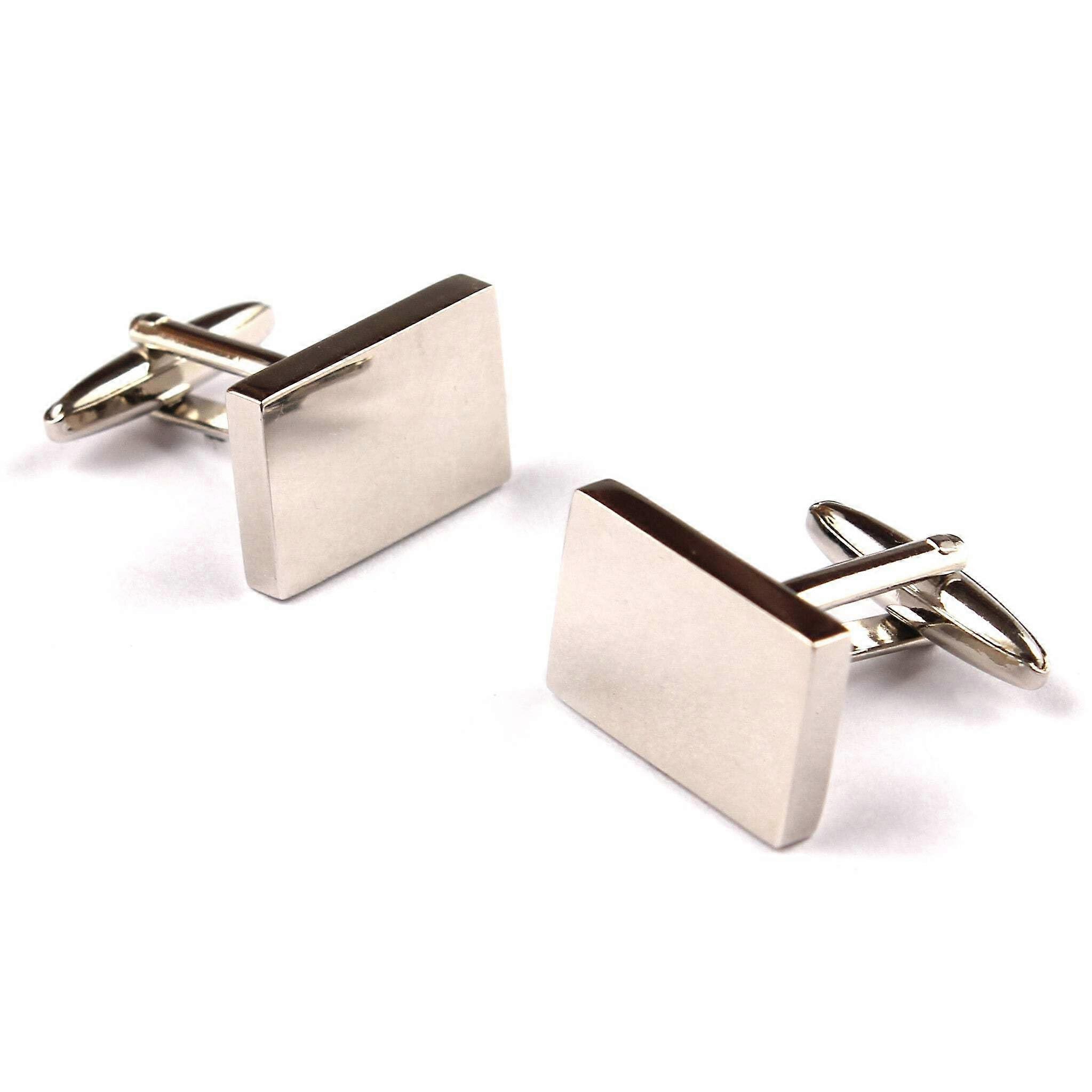 Classic Silver Rectangle Cufflinks for Men - Rhodium Plated Tuxedo Accessories - Formal Wear Cuff Links