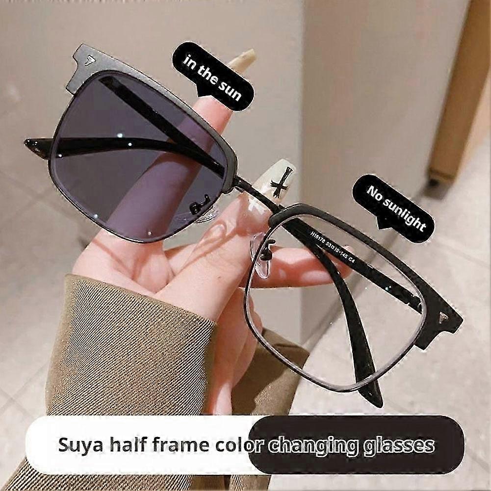2025 Color Changing Sunglasses for Day&Night Square Half Frame Glasses Anti BlueLight