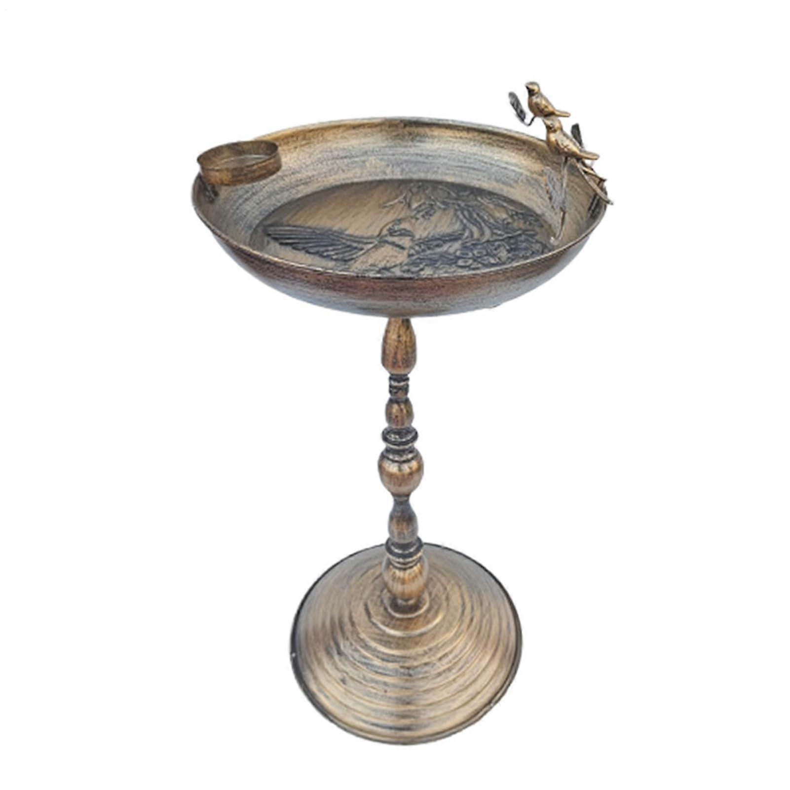 Standing Bird Bath for Outdoor Use, Iron Art Feeding Bowl with Fixed Water Bowl for Hummingbirds and Parakeets