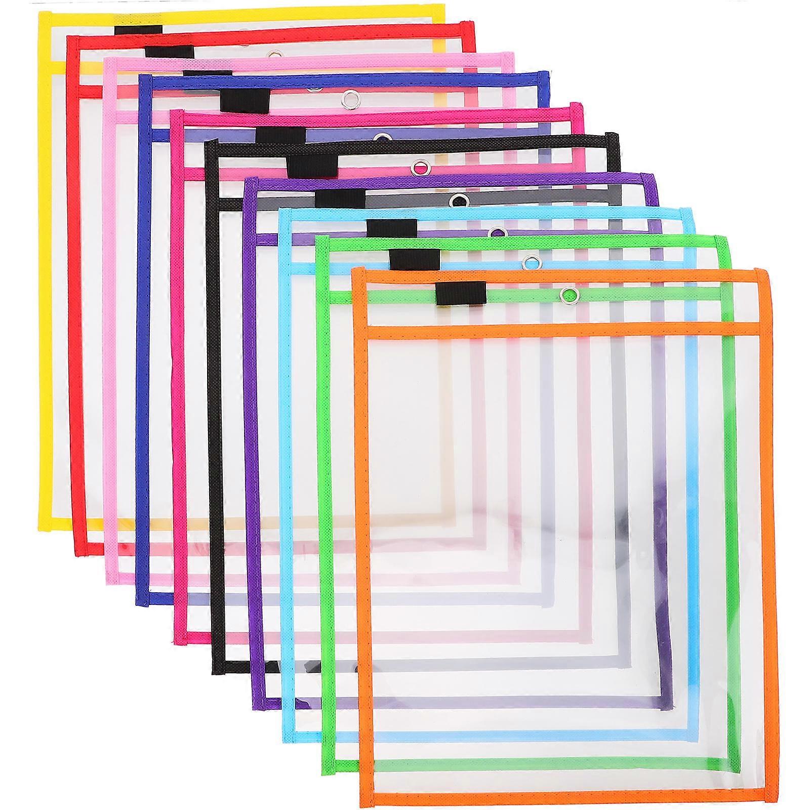 30pcs Reusable PVC Dry Erase Pockets with Pen Holder – Assorted Colors, Write & Wipe, for Office, School, Classroom Organization