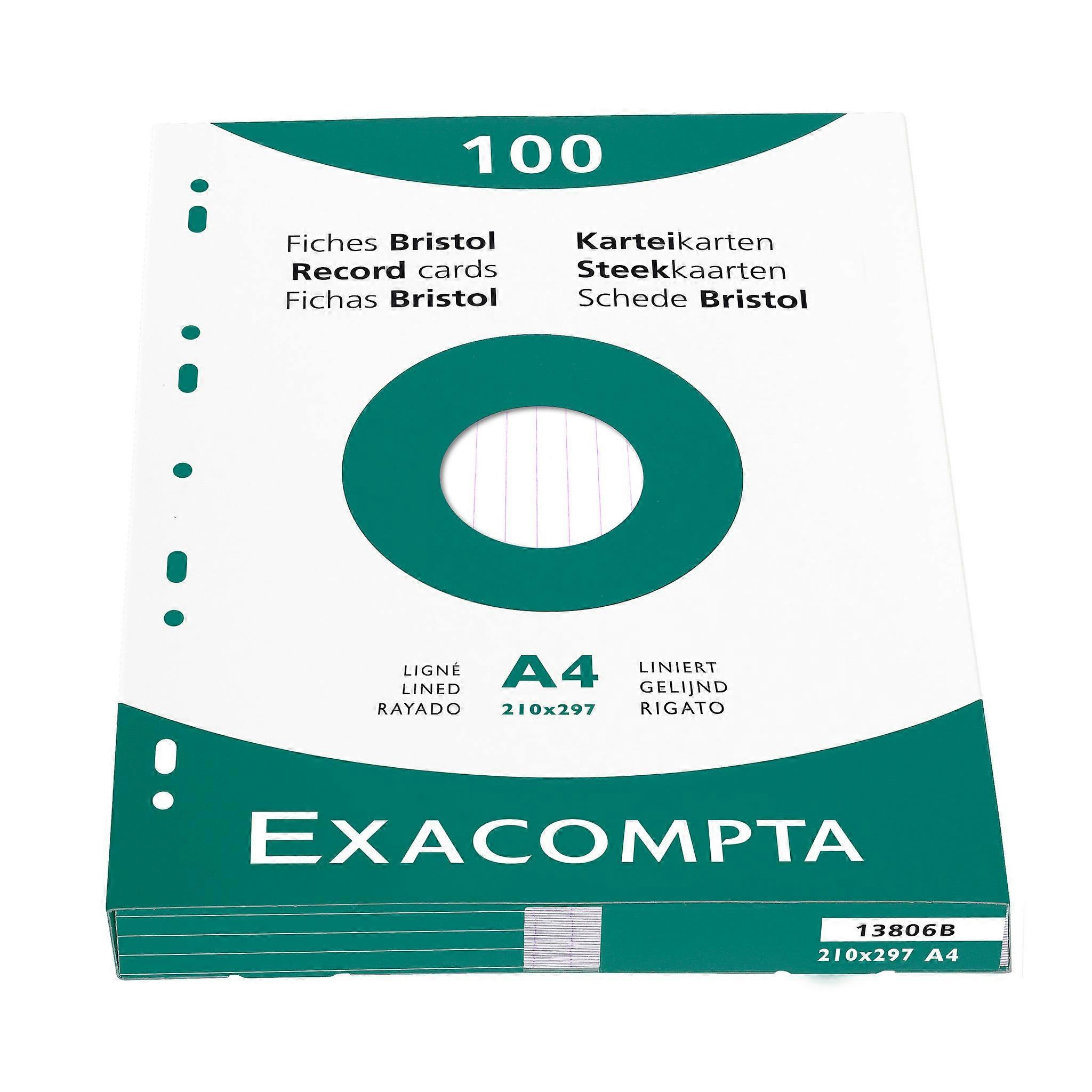 Exacompta 13806B Pk 100 Exa Record Cards A4 White Lined - White