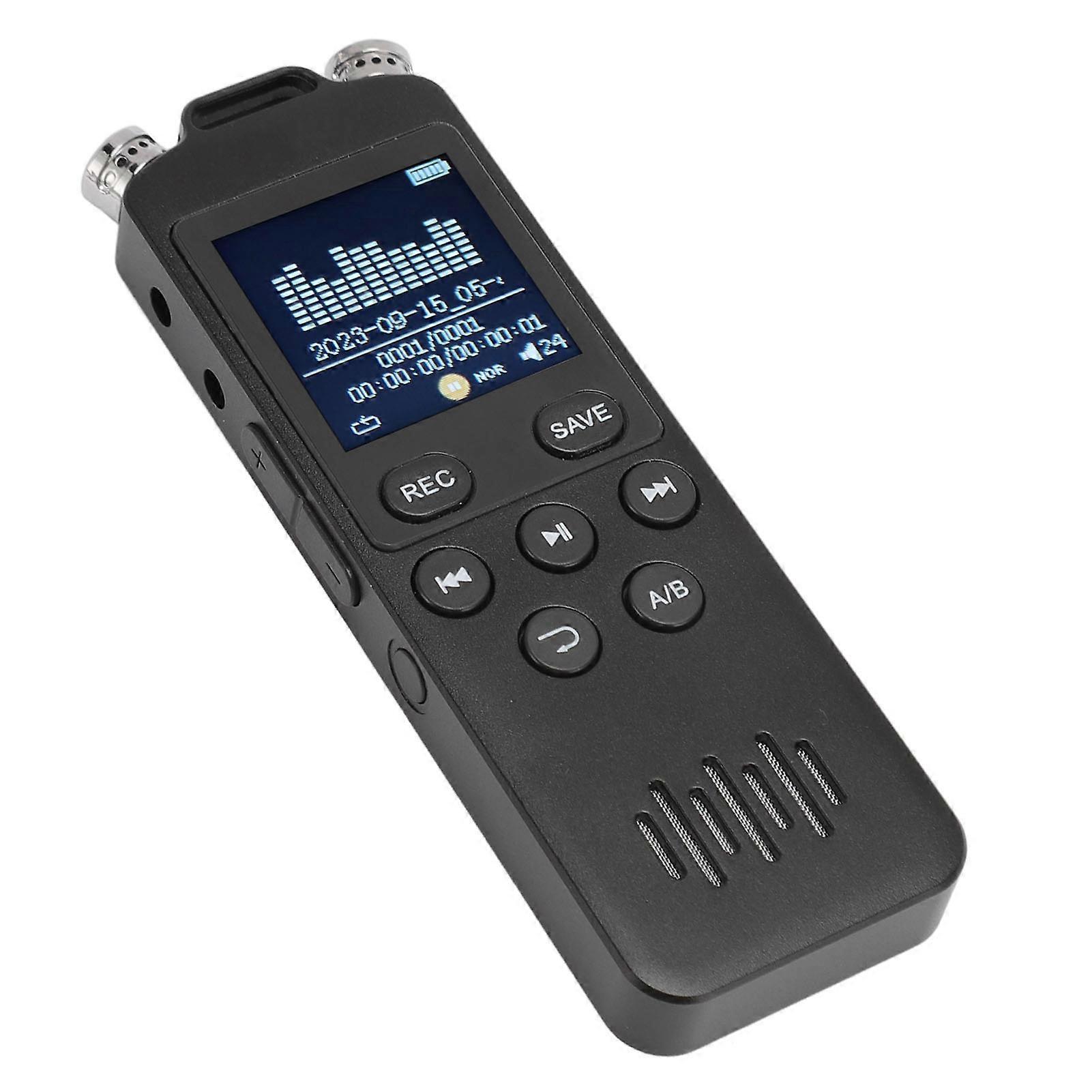 Voice Activated Recorder 1.44in Color Screen WAV MP3 Player Repeat Function 1536Kbps Digital Recorder for Meeting Interview 16GB 