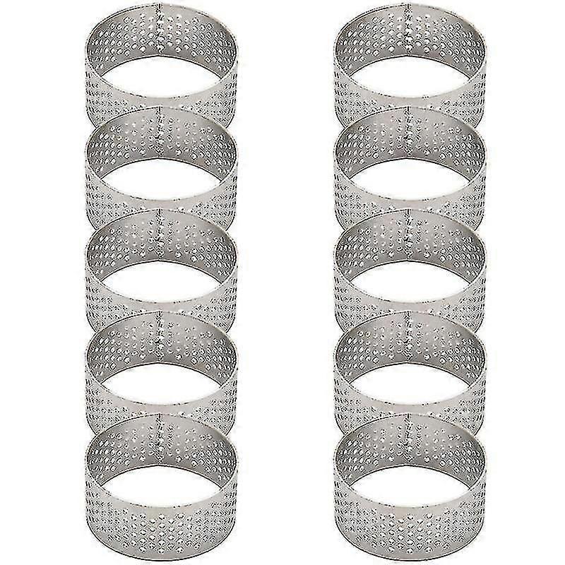 10pcs 4.5cmステンレス鋼穴あきタルトリングキッシュパイベーキング用ベントホール付き