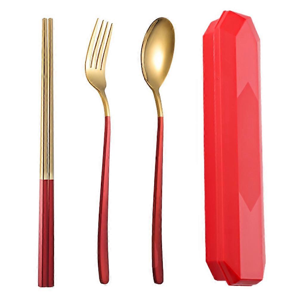 Stainless Steel Utensils Set Portable Cutlery Dinnerware With Box Office Workers Practical Use 1Set