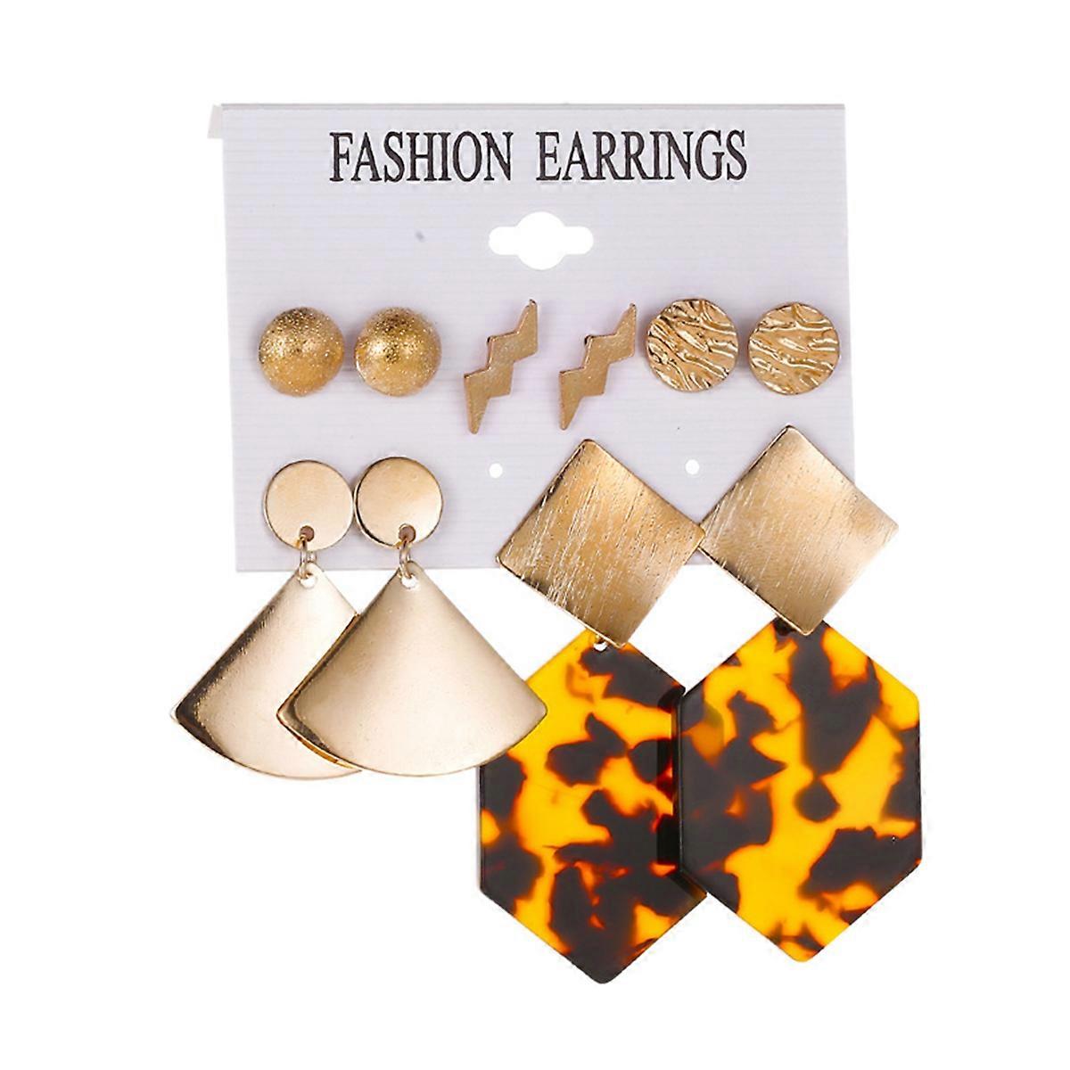 Leopard Dangle Earring Golden Color Non Fading For Outgoing 5 Pair