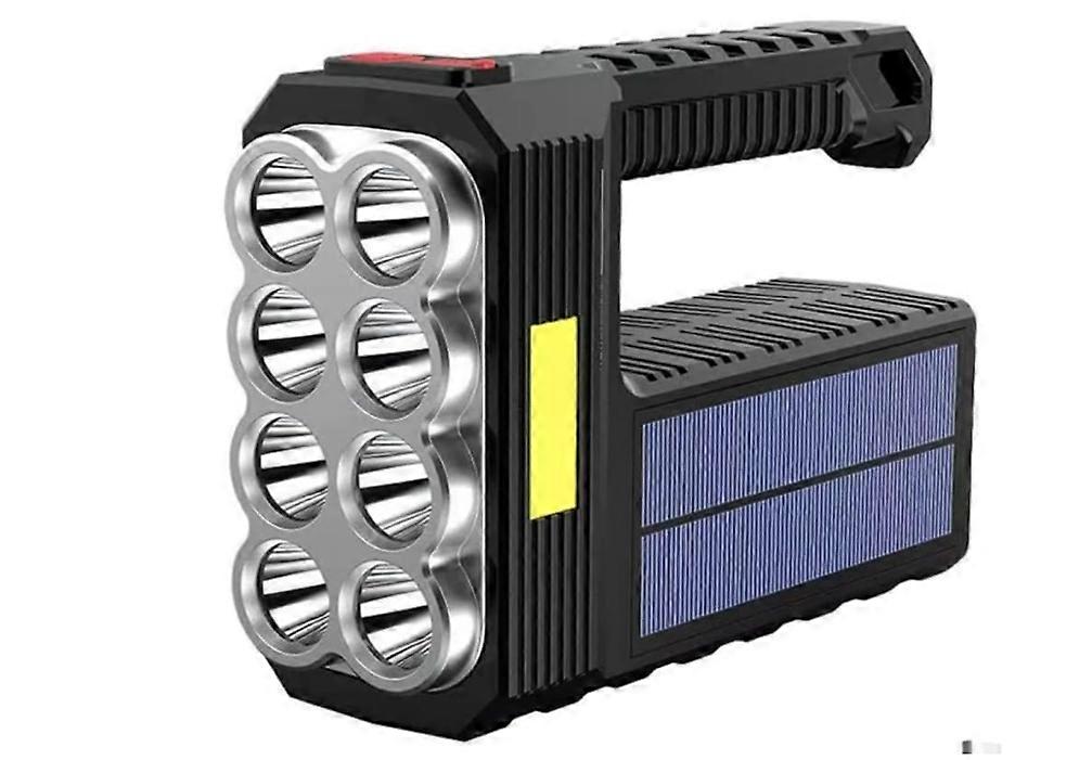 8 LED Solar Handheld Torch - Super Bright Rechargeable Portable Flashlight - Powerful work equipment - Bright light (Black)