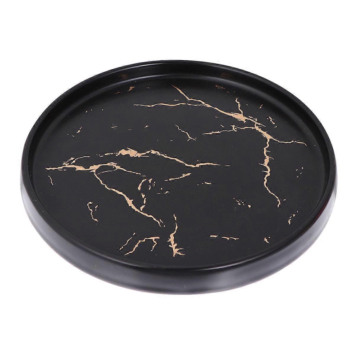 Elegant Marble Pattern Ceramic Dessert Plate with Gold Trim Versatile Jewelry Tray for Rings, Cakes, Sushi and Accessories Display