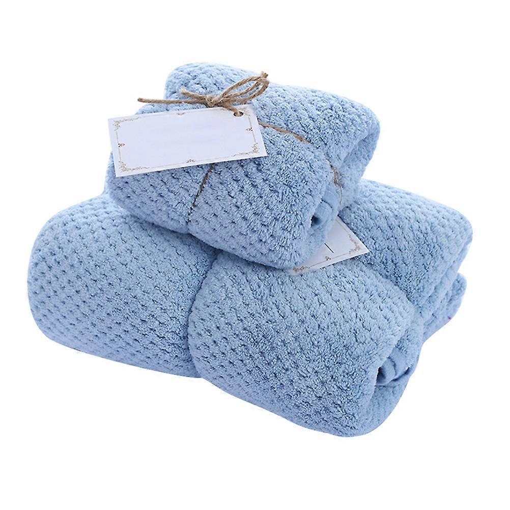 Handdukar Set Tjockare Badlakan Korall Fleece Blå Snabbtorkande 1Set