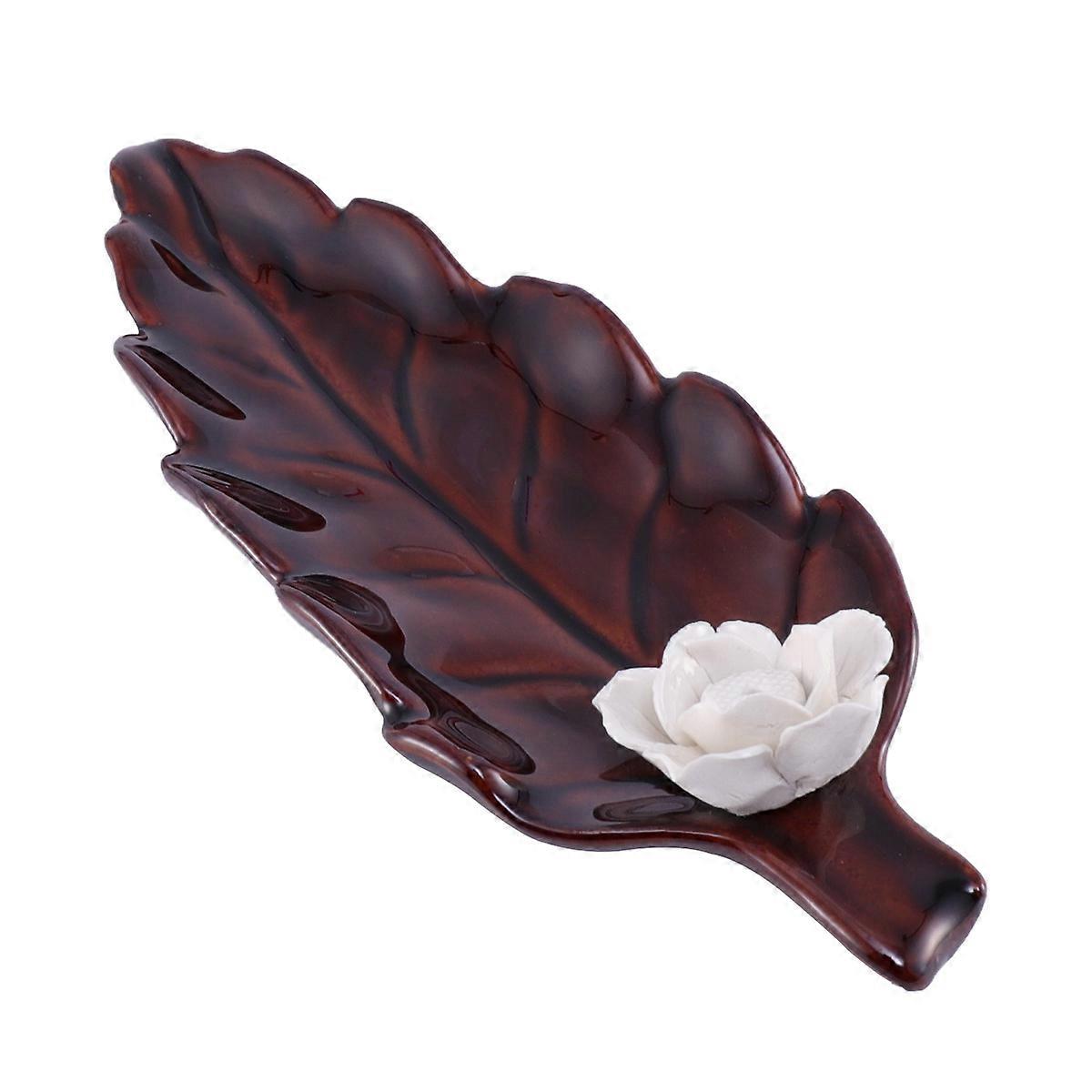 Red Ceramic Incense Holder for Home Use 1Pcs Leaf Shaped Burner