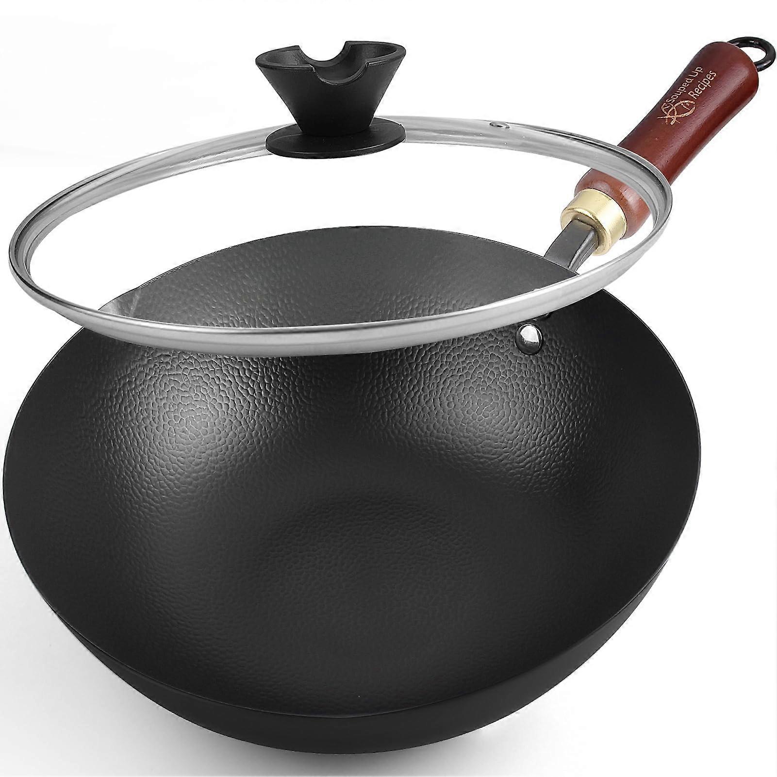 10.2" Carbon Steel Wok, Non-Stick Surface, Ideal for Stir-Frying, Compatible with Gas and Electric Cooktops