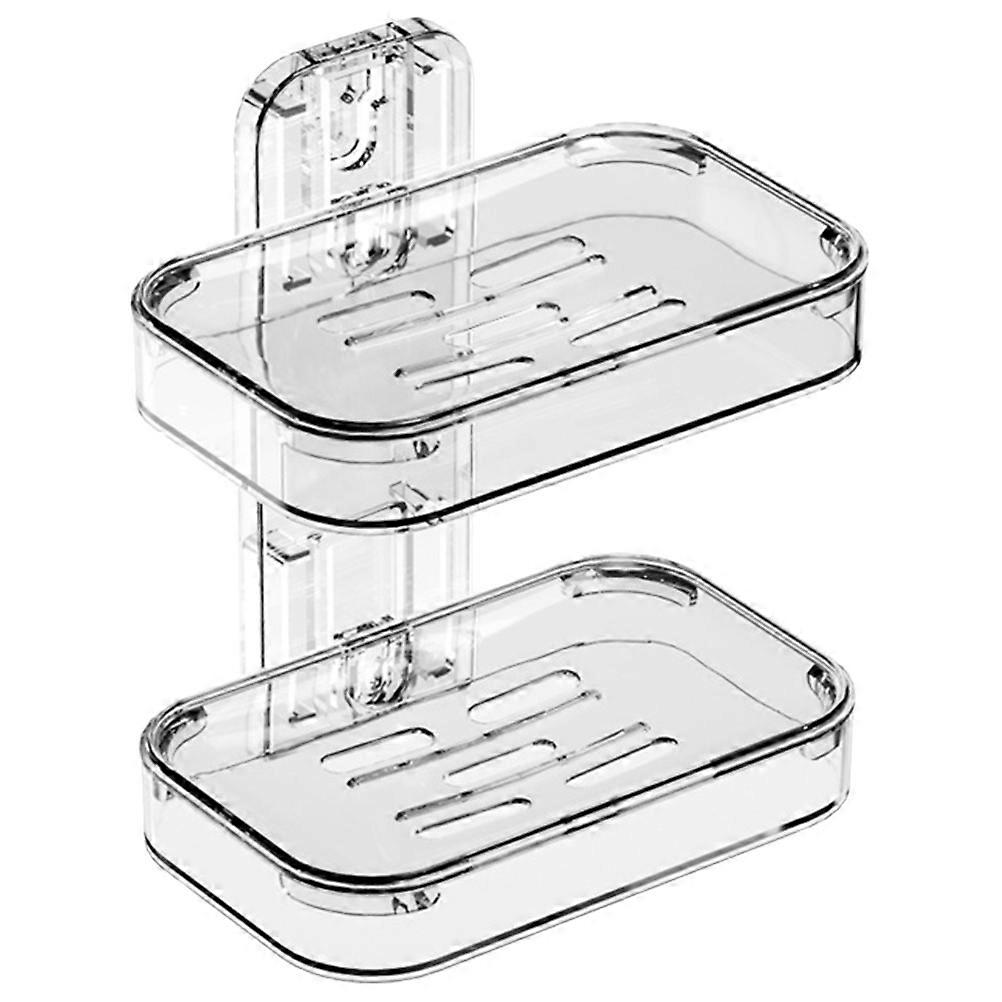 Wall Mounted Soap Dish Holder Bathroom Double Layer Transparent 15.3X13.2X12CM Drainage 1 Set