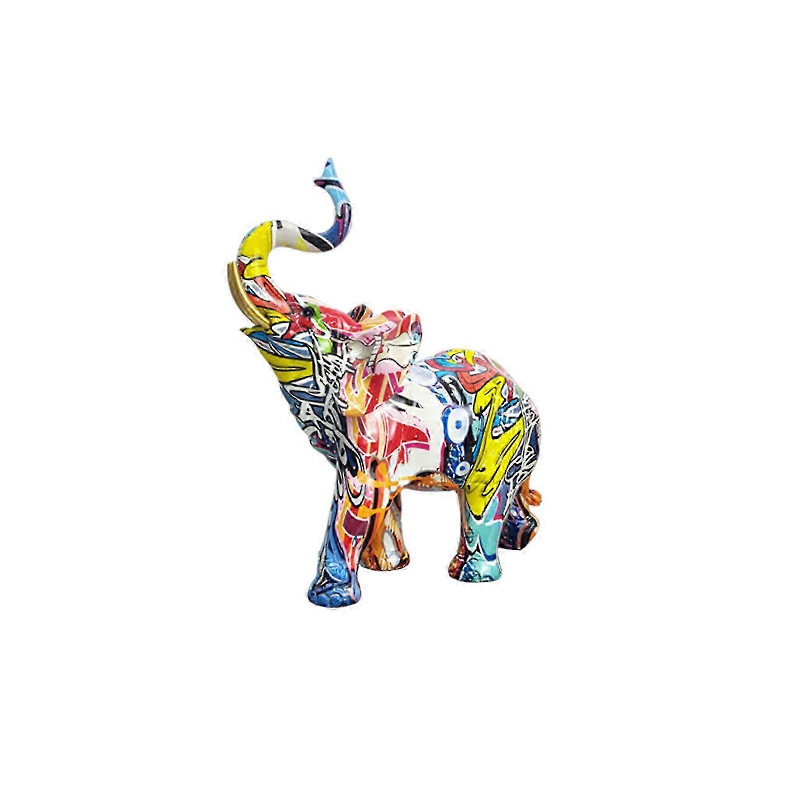 Colorful Elephant Statue Resin Animal Sculpture Decor Lucky Figurine-S-Graffiti